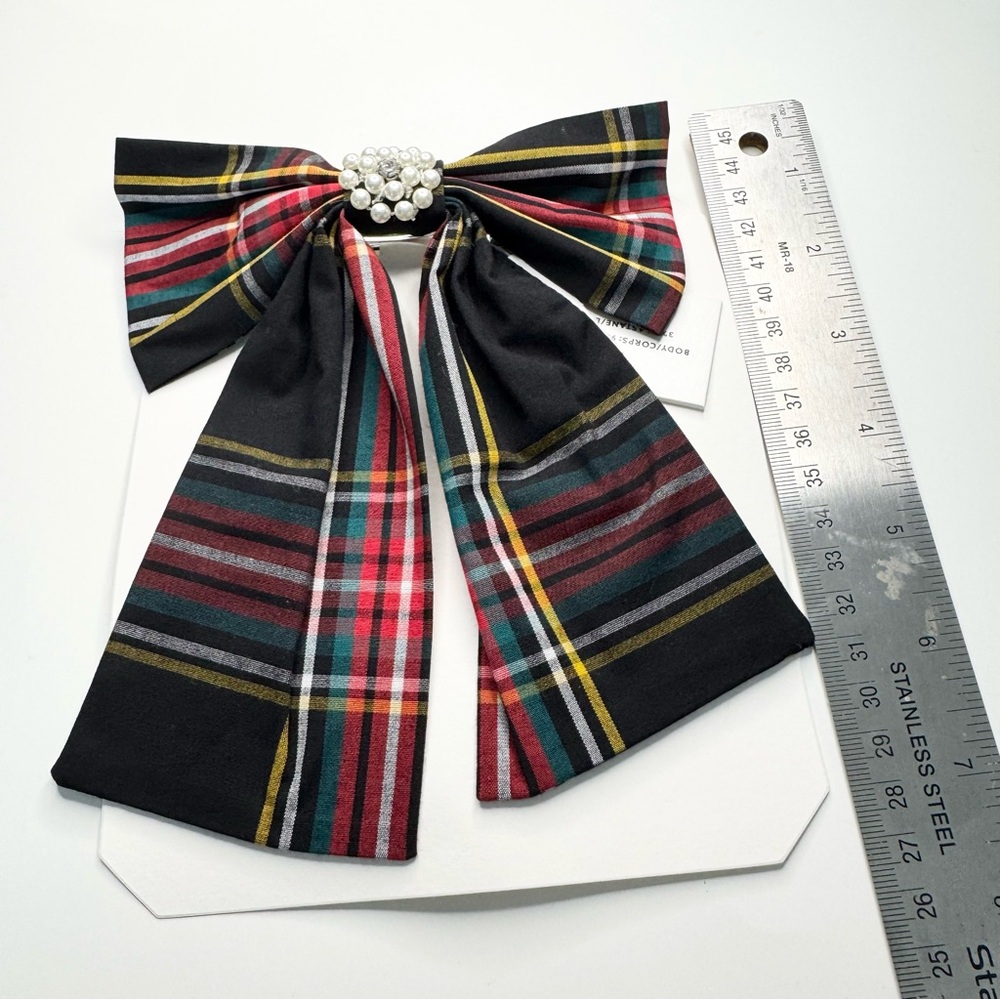 J Crew Factory Embellished Bow Barette Black Stewart Tartan - Picture 10 of 12